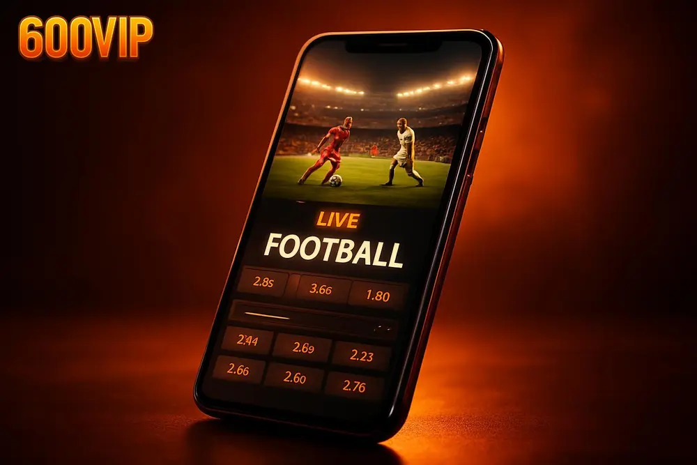 600VIP Football Betting โ a smartphone displaying a live football match betting screen 600VIP Football Betting โ a smartphone displaying a live football match betting screen