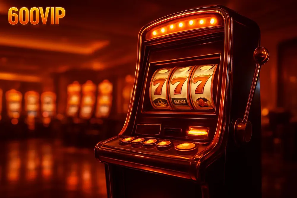 600VIP Bangladesh โ a vibrant orange-lit casino lobby with glowing slot machines 600VIP Bangladesh โ a vibrant orange-lit casino lobby with glowing slot machines